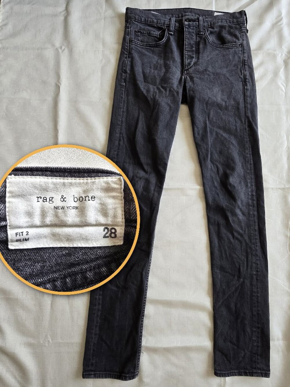 RAG & BONE Fit 2 Slim Jeans Faded Black Charcoal Wash Size 28